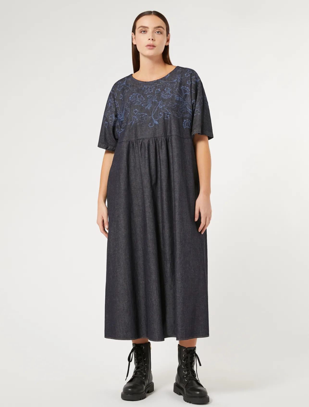 Hot Marina Rinaldi Embroidered denim dress NAVY