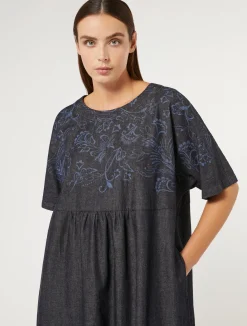 Hot Marina Rinaldi Embroidered denim dress NAVY