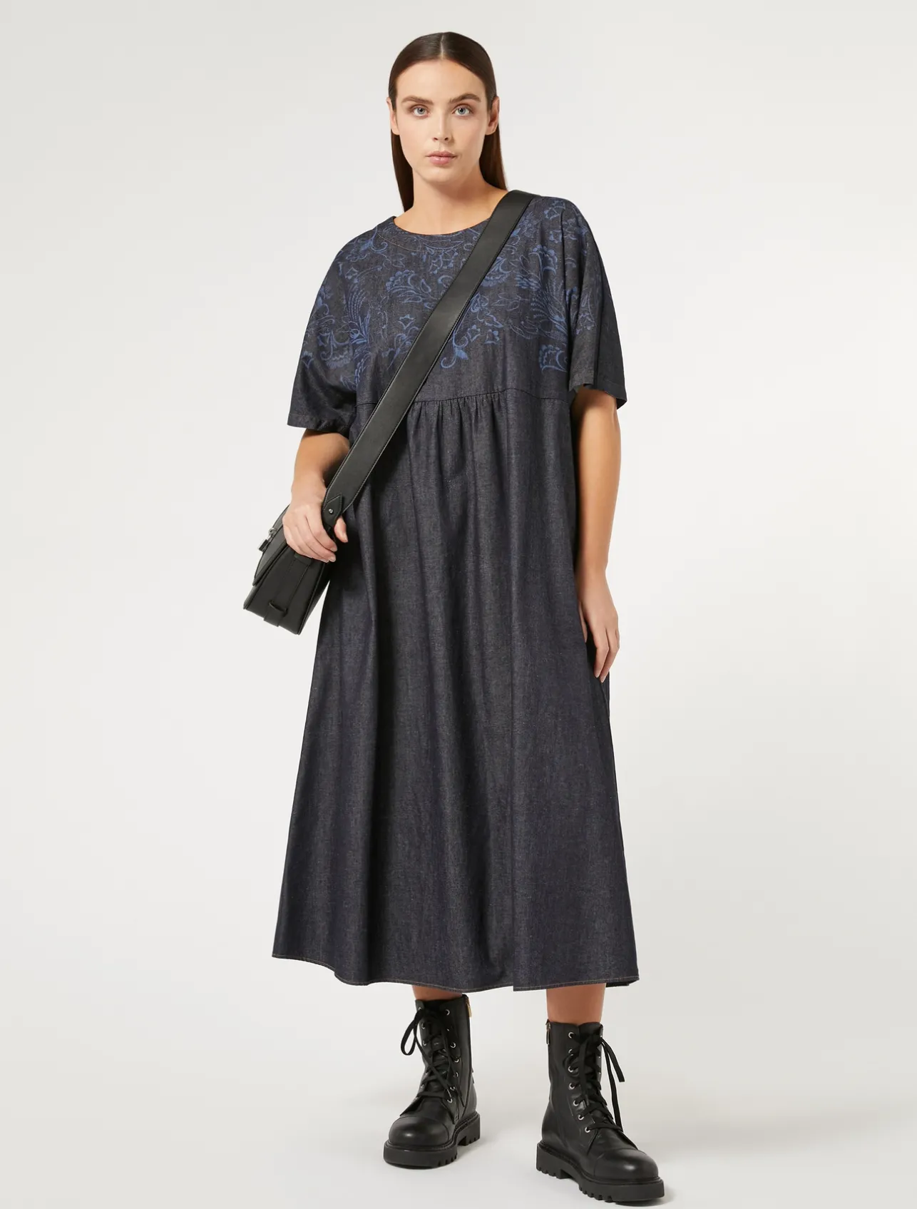 Hot Marina Rinaldi Embroidered denim dress NAVY