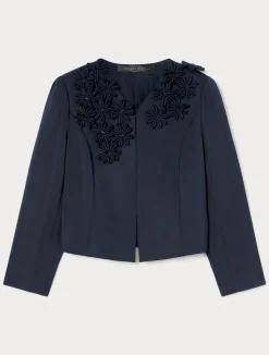 Online Marina Rinaldi Embroidered duchesse jacket MIDNIGHTBLUE