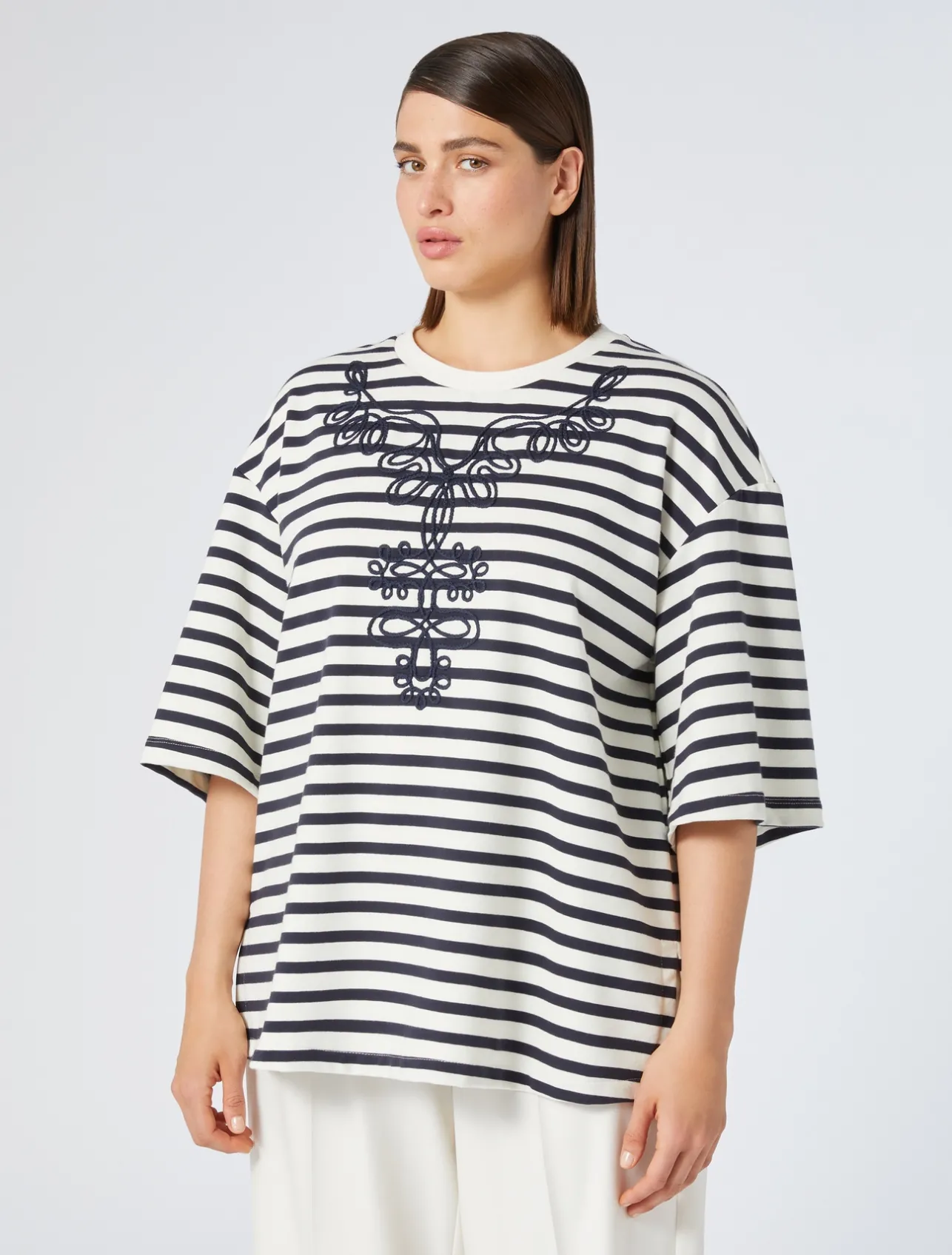 Outlet Marina Rinaldi Embroidered jersey sweatshirt IVORY