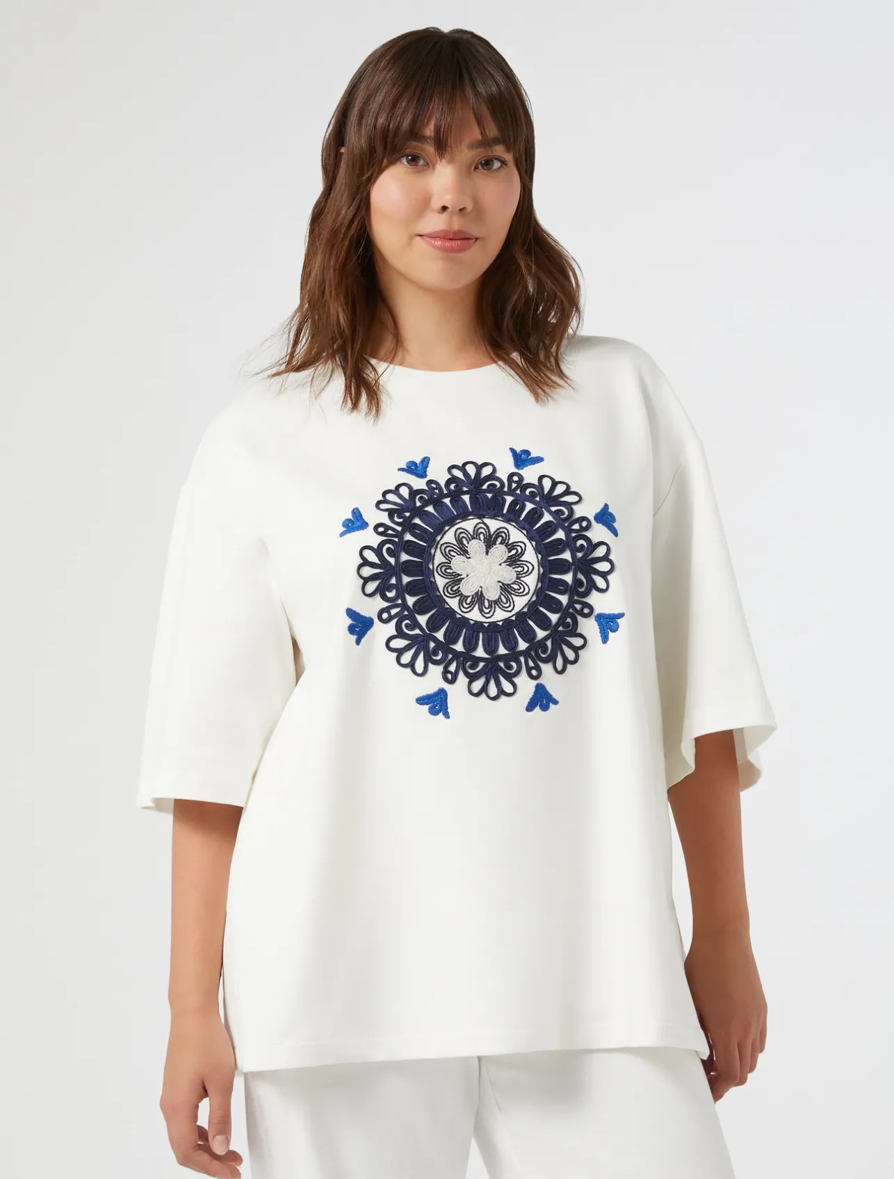 Discount Marina Rinaldi Embroidered jersey sweatshirt IVORY