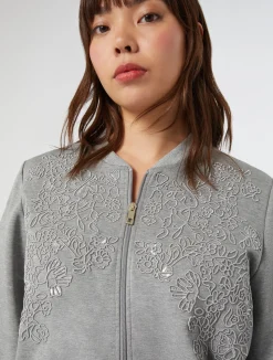 Sale Marina Rinaldi Embroidered jersey sweatshirt LIGHTGREY