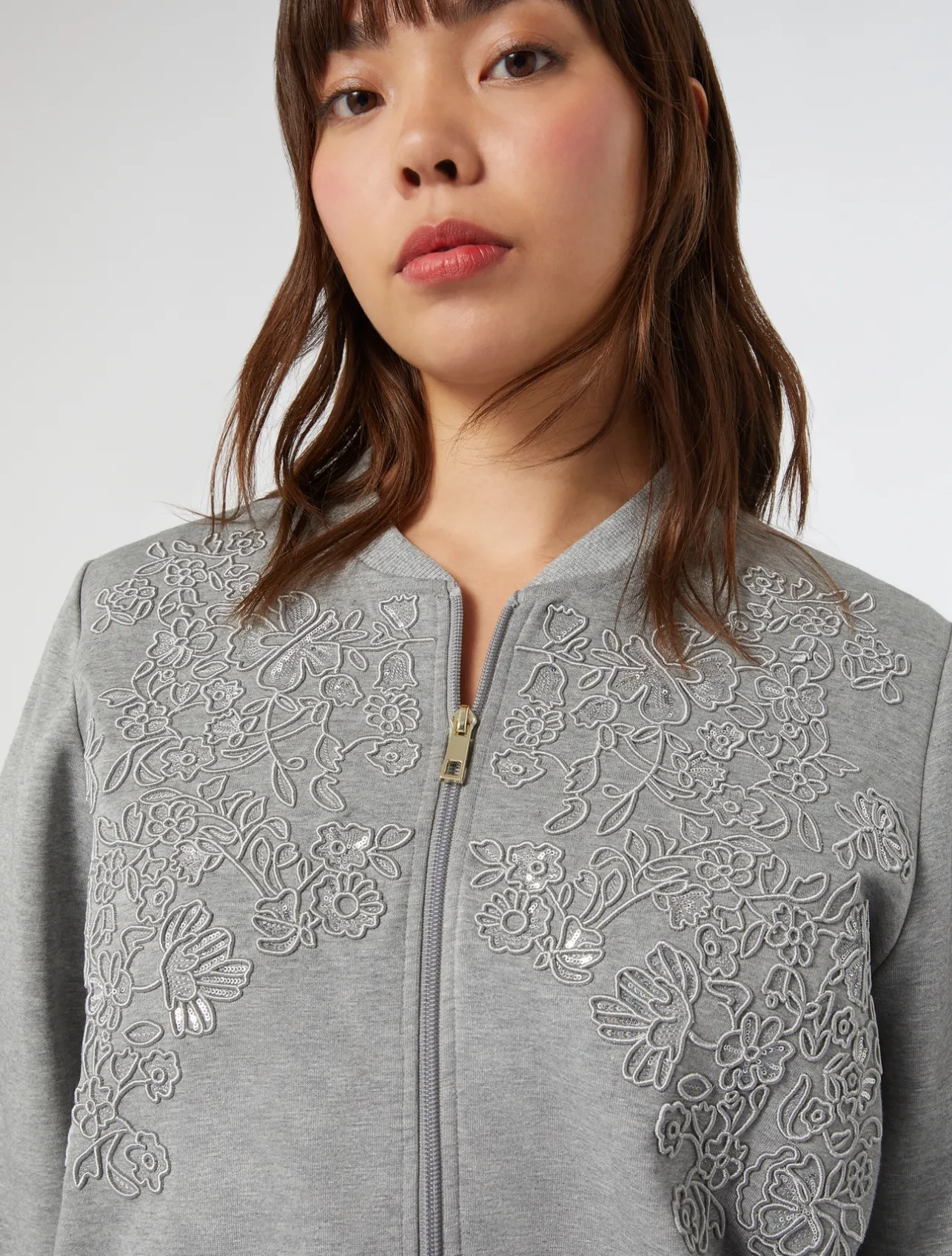 Sale Marina Rinaldi Embroidered jersey sweatshirt LIGHTGREY