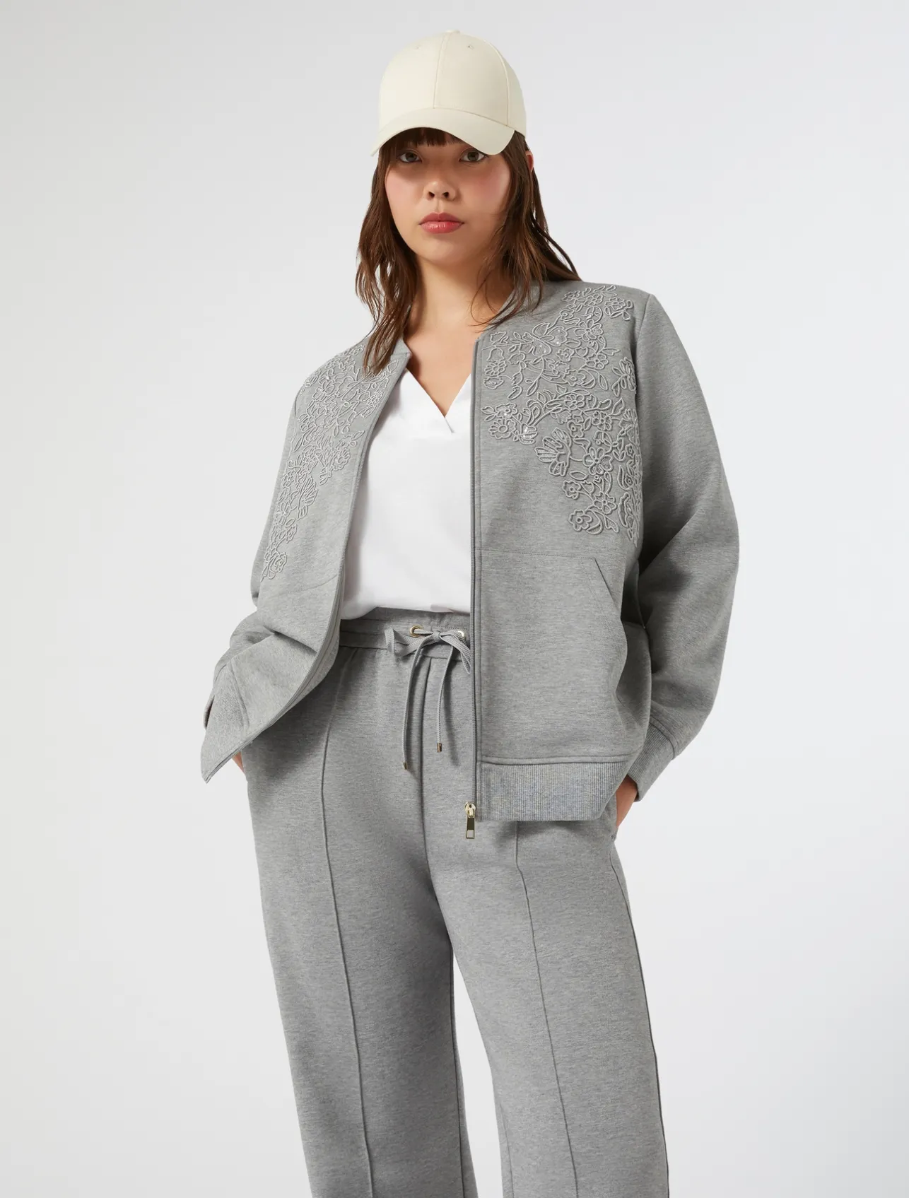 Sale Marina Rinaldi Embroidered jersey sweatshirt LIGHTGREY