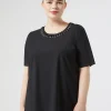 Clearance Marina Rinaldi Embroidered jersey T-shirt BLACK