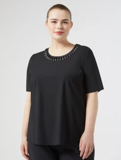 Clearance Marina Rinaldi Embroidered jersey T-shirt BLACK