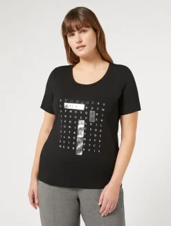Outlet Marina Rinaldi Embroidered jersey T-shirt BLACK