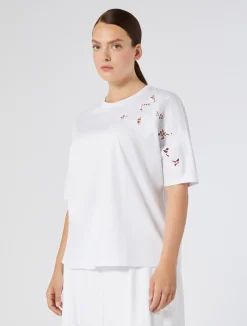 Fashion Marina Rinaldi Embroidered jersey T-shirt OPTICALWHITE