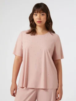 New Marina Rinaldi Embroidered jersey T-shirt PINK