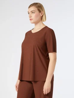Discount Marina Rinaldi Embroidered jersey T-shirt COPPER
