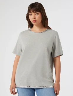 New Marina Rinaldi Embroidered jersey T-shirt MEDIUMGREY