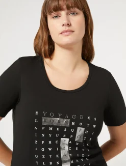 Outlet Marina Rinaldi Embroidered jersey T-shirt BLACK