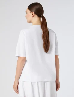 Fashion Marina Rinaldi Embroidered jersey T-shirt OPTICALWHITE
