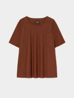 Discount Marina Rinaldi Embroidered jersey T-shirt COPPER