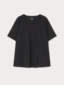Clearance Marina Rinaldi Embroidered jersey T-shirt BLACK