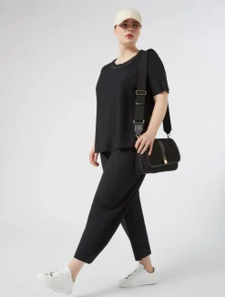 Clearance Marina Rinaldi Embroidered jersey T-shirt BLACK