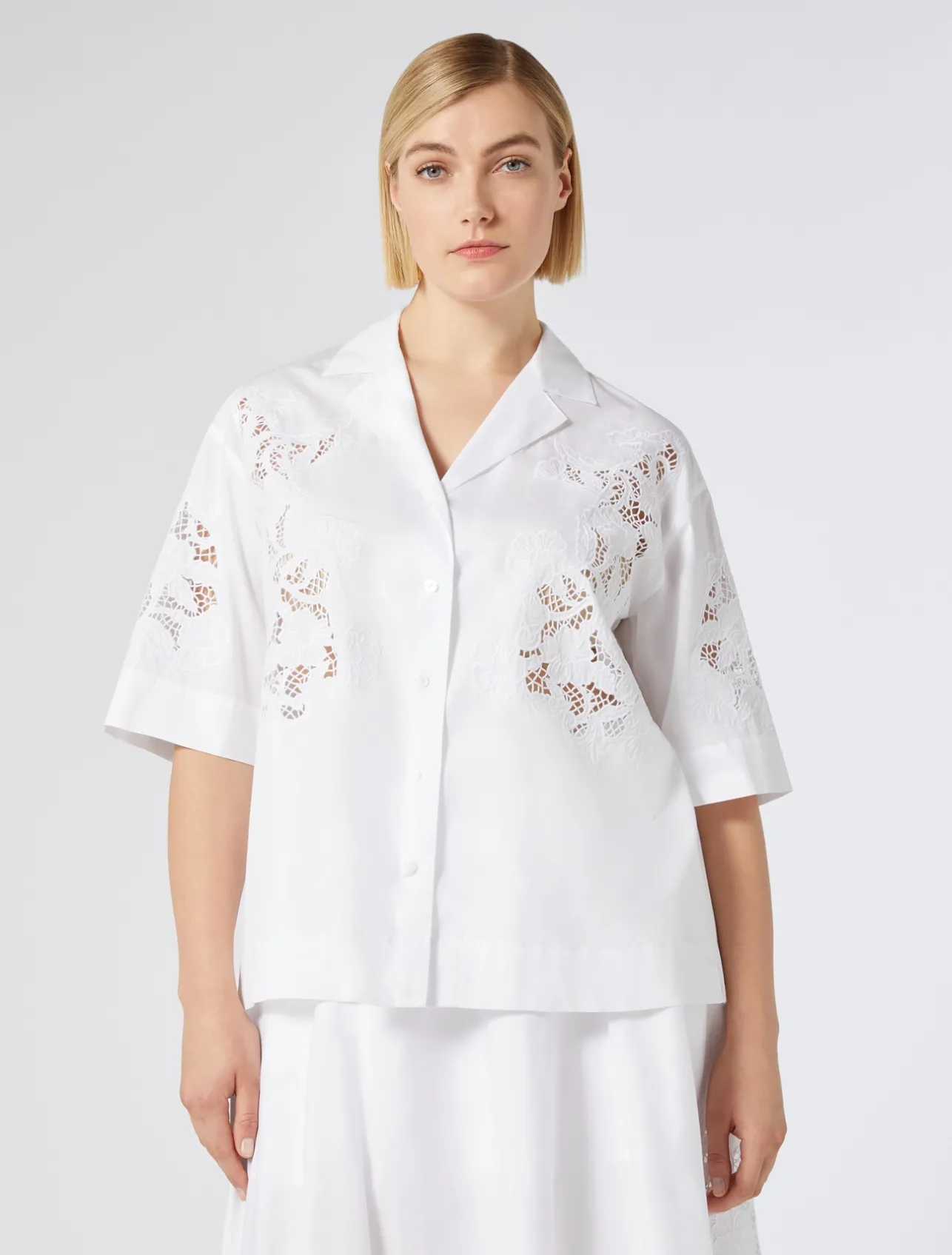 Sale Marina Rinaldi Embroidered poplin shirt OPTICALWHITE