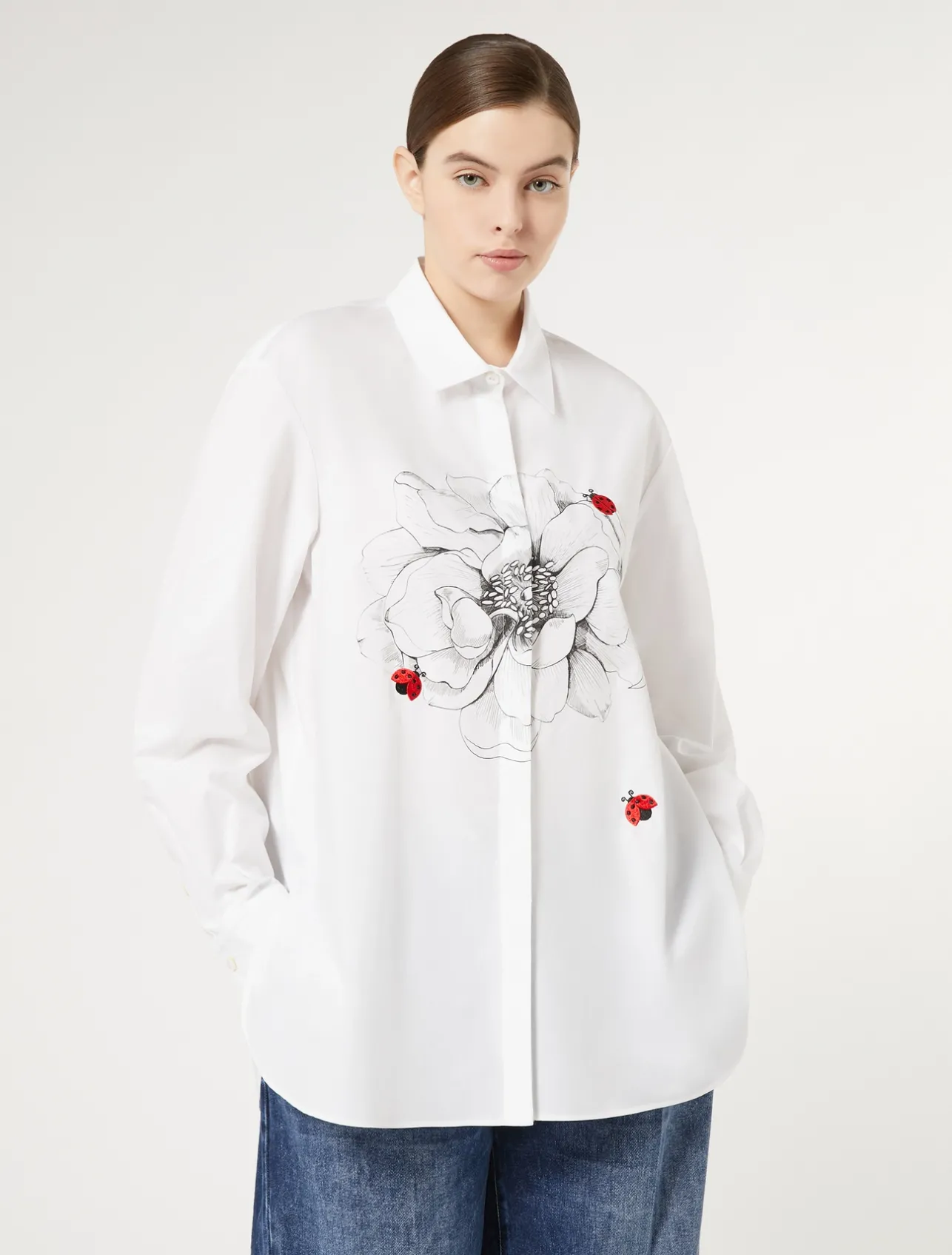Hot Marina Rinaldi Embroidered poplin shirt WHITE