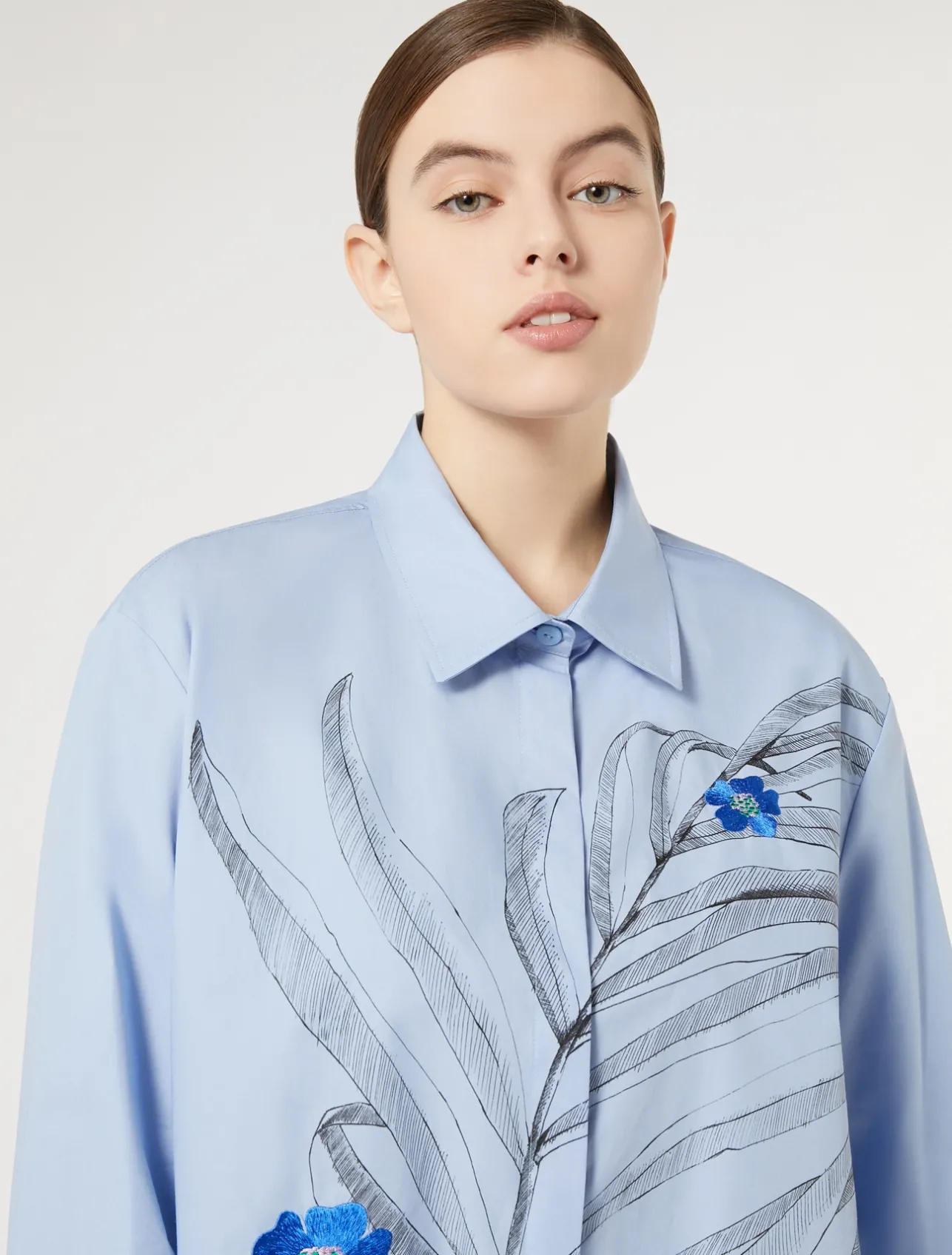 Online Marina Rinaldi Embroidered poplin shirt SKYBLUE