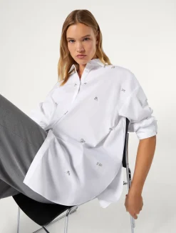 Best Marina Rinaldi Embroidered poplin shirt OPTICALWHITE