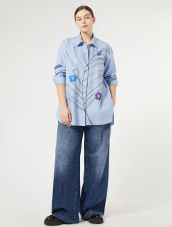 Online Marina Rinaldi Embroidered poplin shirt SKYBLUE