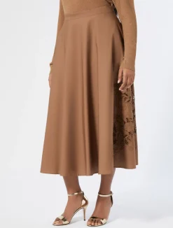Sale Marina Rinaldi Embroidered poplin skirt HAZELNUTBROWN