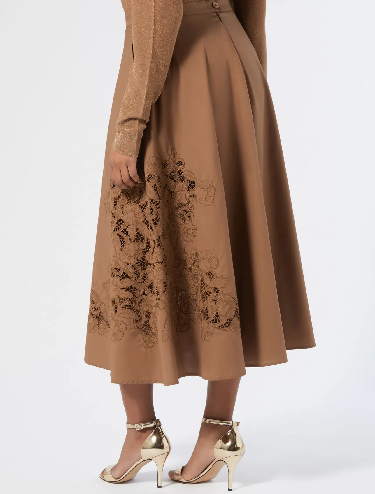 Sale Marina Rinaldi Embroidered poplin skirt HAZELNUTBROWN