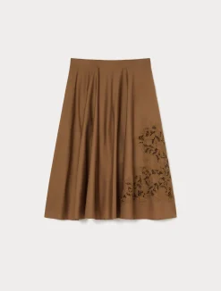 Sale Marina Rinaldi Embroidered poplin skirt HAZELNUTBROWN