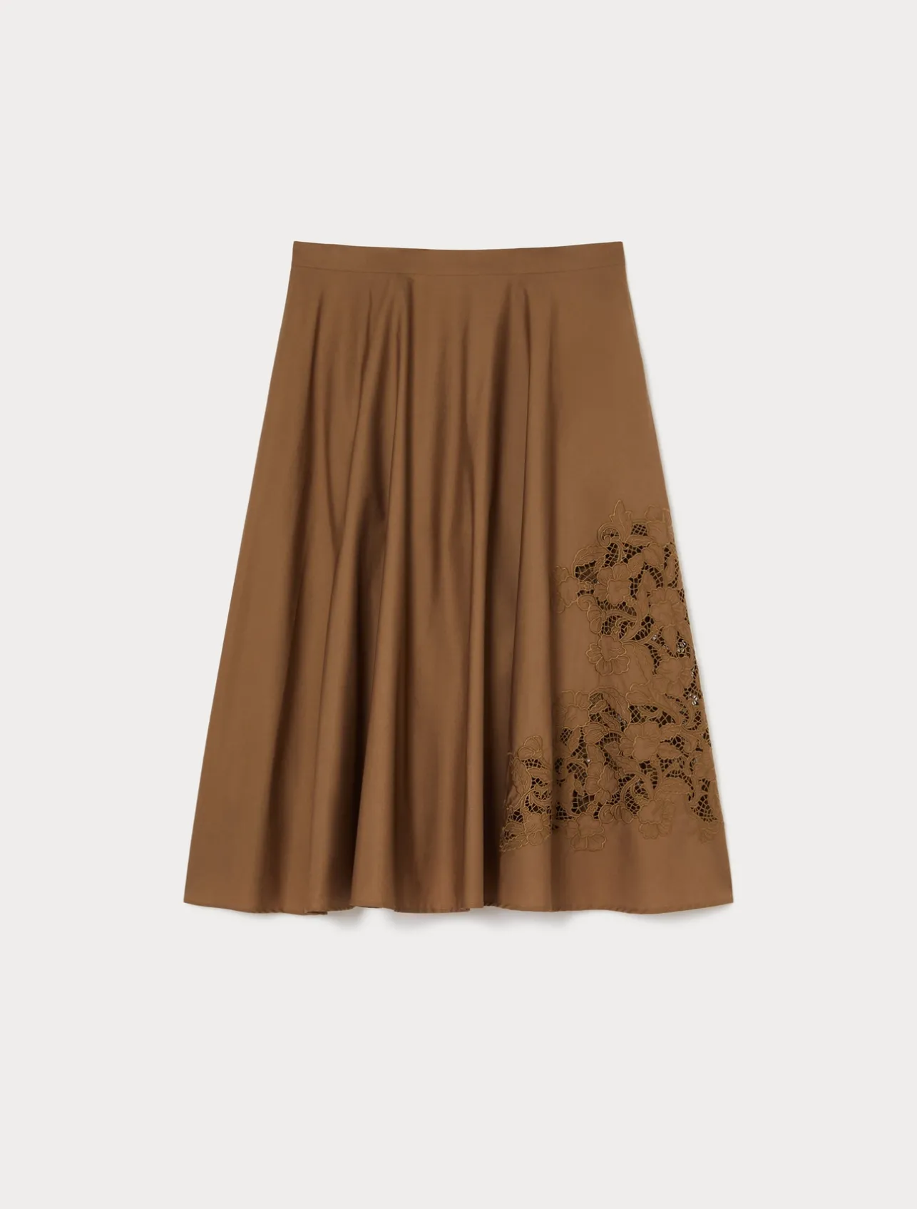 Sale Marina Rinaldi Embroidered poplin skirt HAZELNUTBROWN
