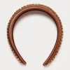 Outlet Marina Rinaldi Embroidered satin headband CAMEL