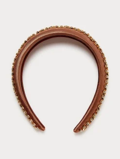 Outlet Marina Rinaldi Embroidered satin headband CAMEL