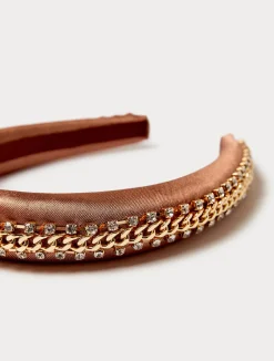 Outlet Marina Rinaldi Embroidered satin headband CAMEL
