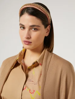 Outlet Marina Rinaldi Embroidered satin headband CAMEL