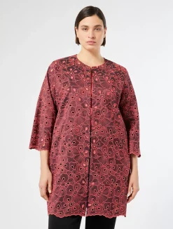 Sale Marina Rinaldi Embroidered taffeta duster coat CORAL