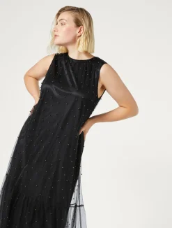 Best Marina Rinaldi Embroidered tulle dress BLACK
