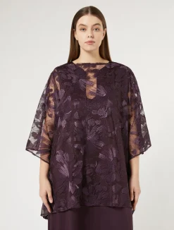 Fashion Marina Rinaldi Embroidered tulle poncho BORDEAUX