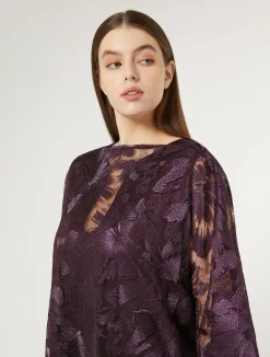 Fashion Marina Rinaldi Embroidered tulle poncho BORDEAUX