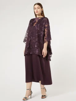 Fashion Marina Rinaldi Embroidered tulle poncho BORDEAUX