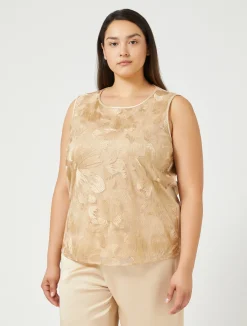 Discount Marina Rinaldi Embroidered tulle top LIGHTGOLD