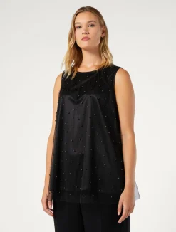 Fashion Marina Rinaldi Embroidered tulle top BLACK