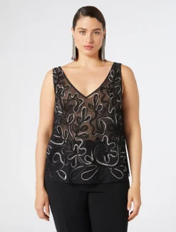 Best Marina Rinaldi Embroidered tulle top BLACK