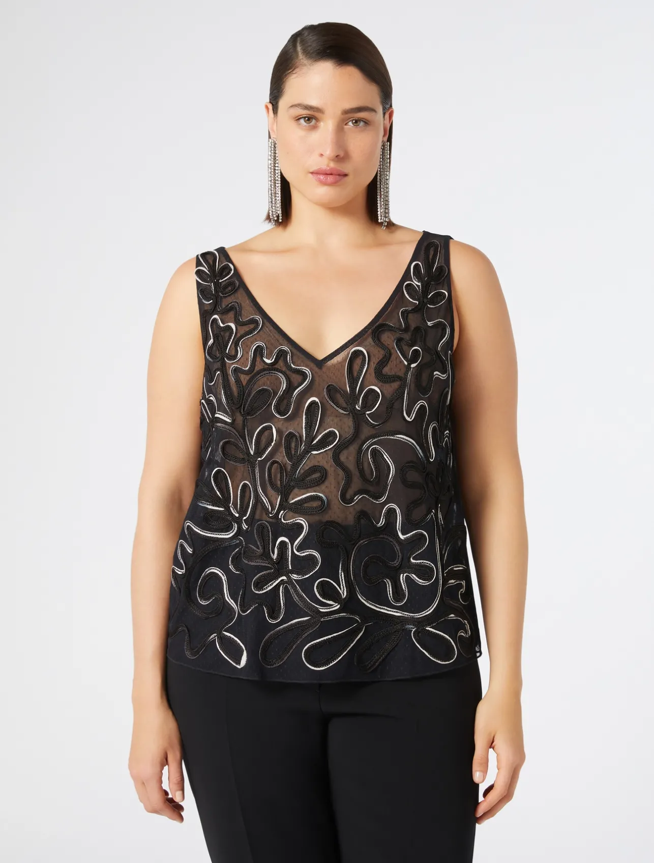 Best Marina Rinaldi Embroidered tulle top BLACK