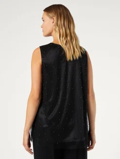 Fashion Marina Rinaldi Embroidered tulle top BLACK