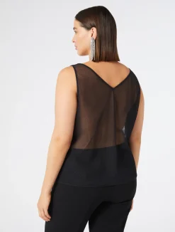 Best Marina Rinaldi Embroidered tulle top BLACK