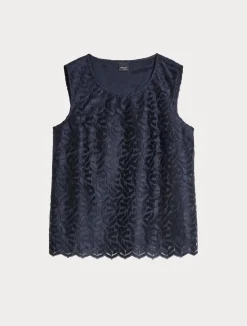 Sale Marina Rinaldi Embroidered tulle top ULTRAMARINE