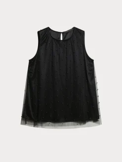 Fashion Marina Rinaldi Embroidered tulle top BLACK