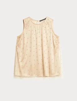 Sale Marina Rinaldi Embroidered tulle top PALEYELLOW