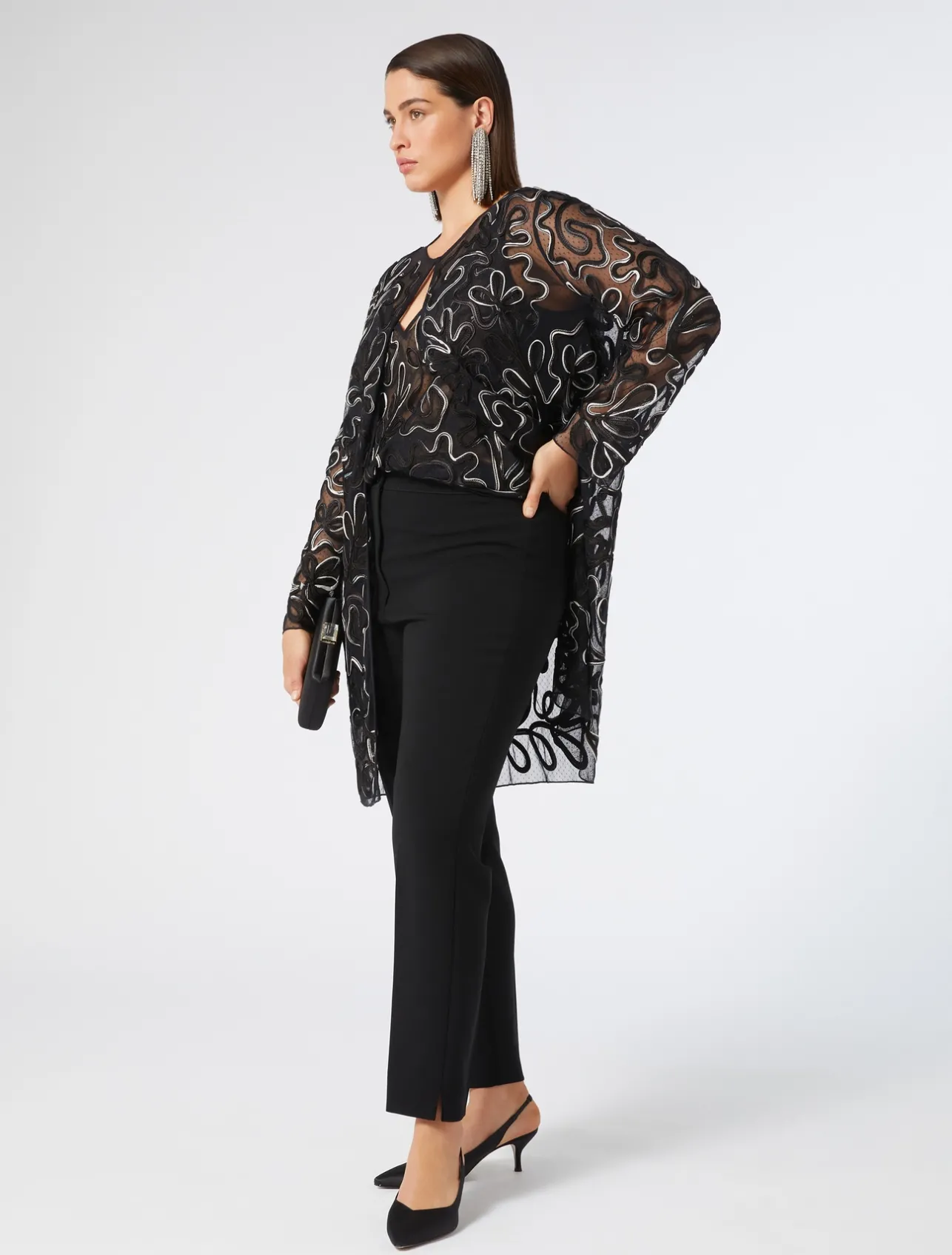 Best Marina Rinaldi Embroidered tulle top BLACK