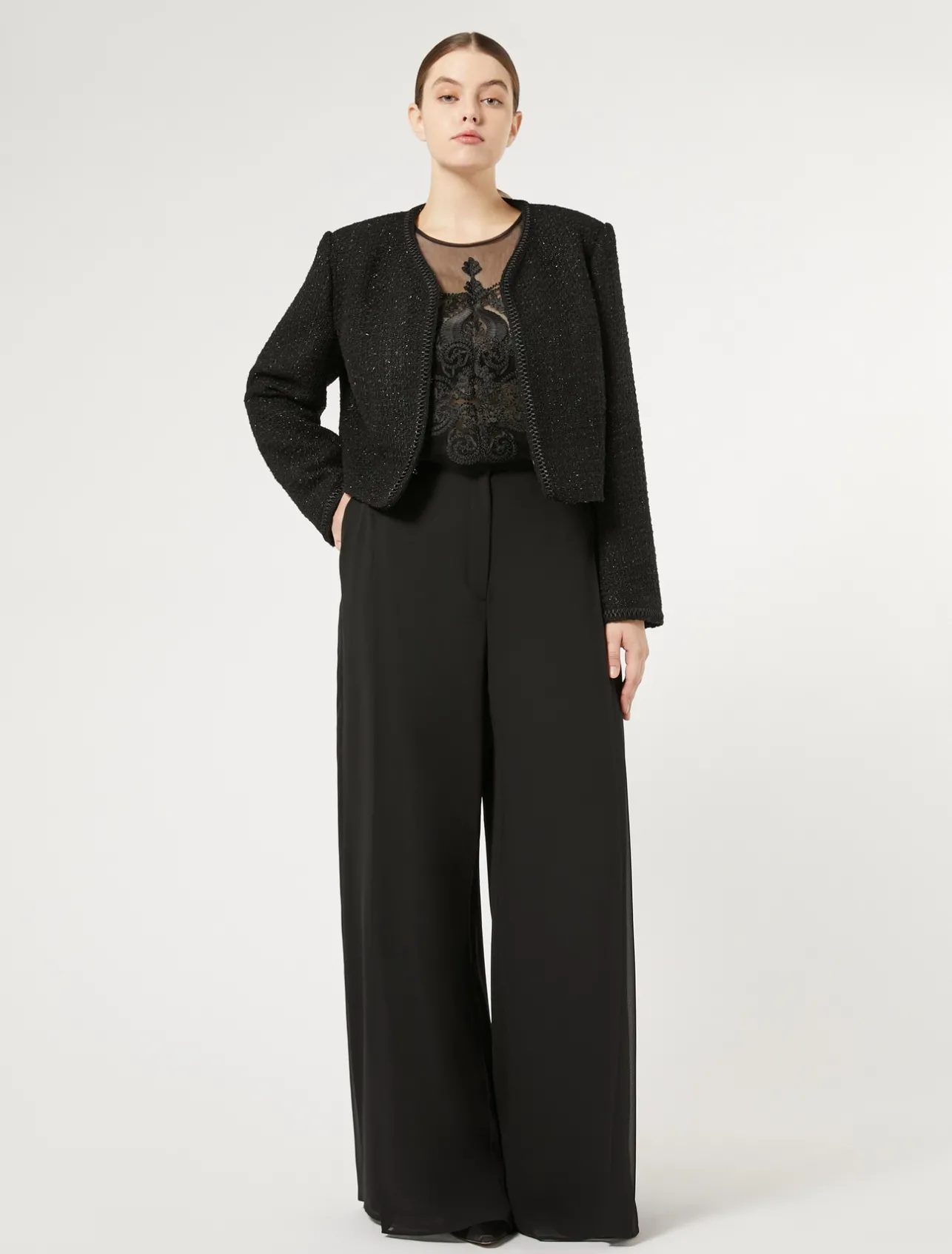 Best Marina Rinaldi Embroidered tulle T-shirt BLACK
